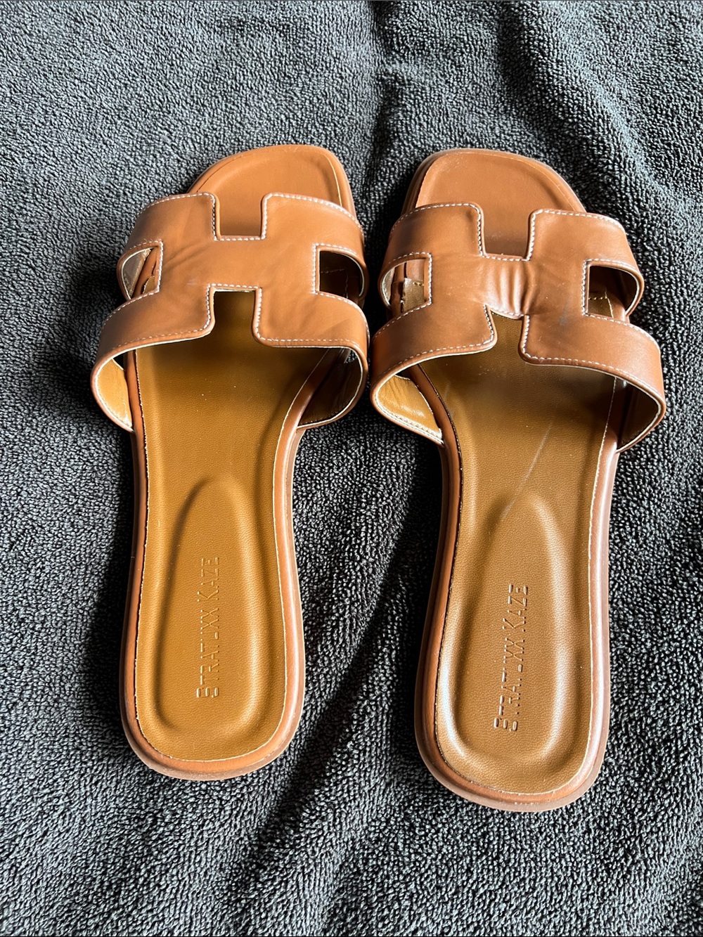 Women’s Brown Leather Slide Sandals - Fashion Slip-On Sandals